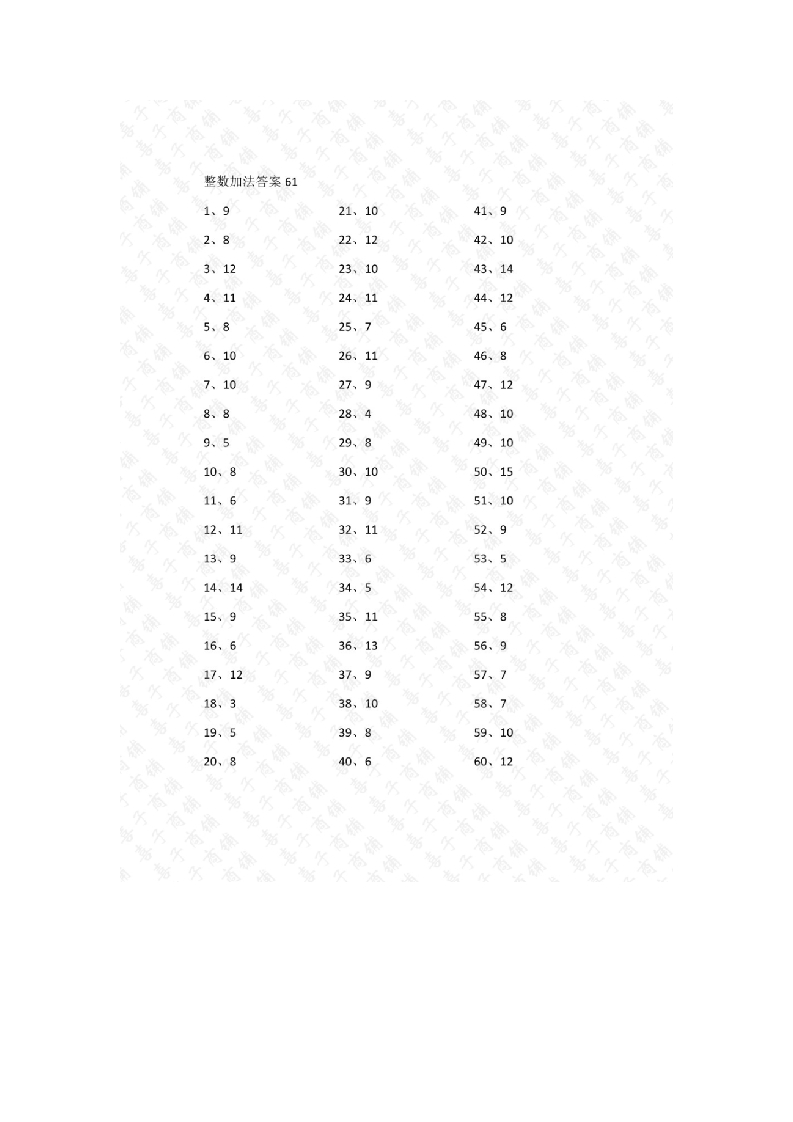 15以内加法第61~80篇答案-学行智库