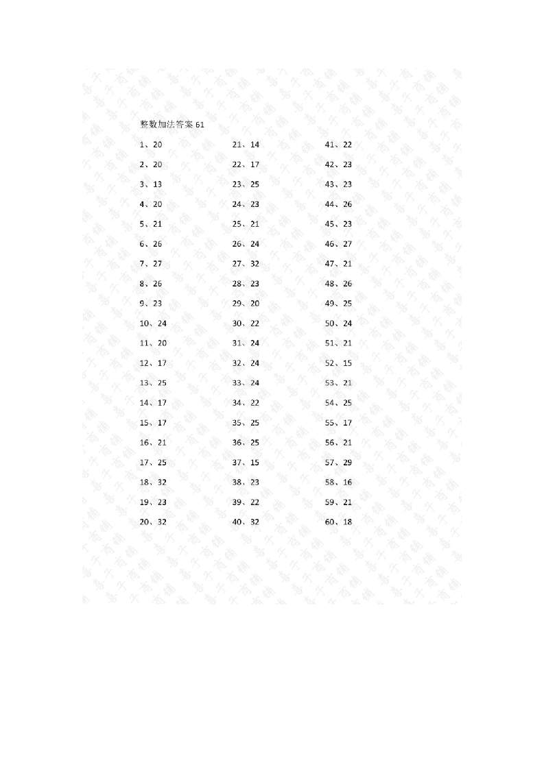 30以内加法第61-80篇答案-学行智库