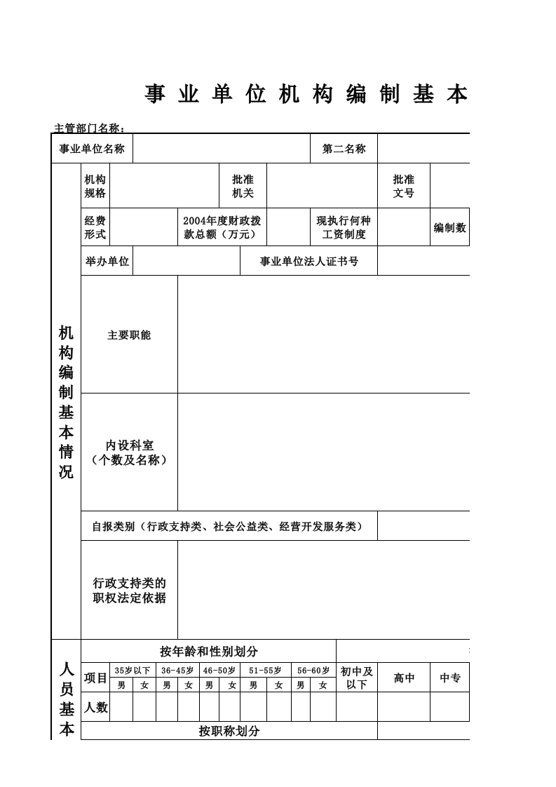 事业单位机构编制基本情况调查表-星星万能库