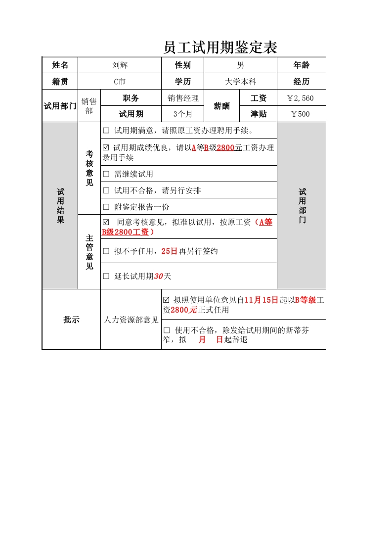 人员试用期鉴定表-星星万能库