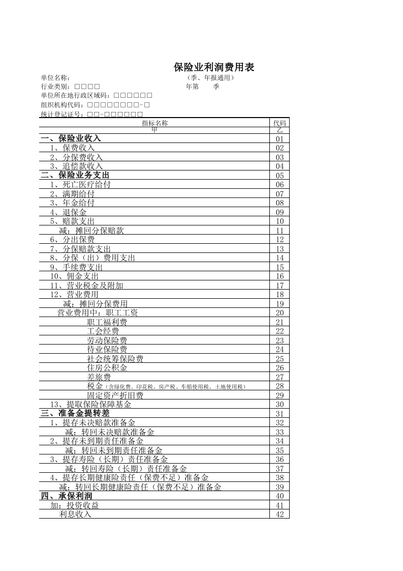 保险业利润费用表-星星万能库