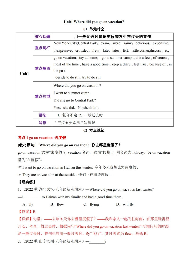 八上英语人教-Unit1知识清单-学行智库
