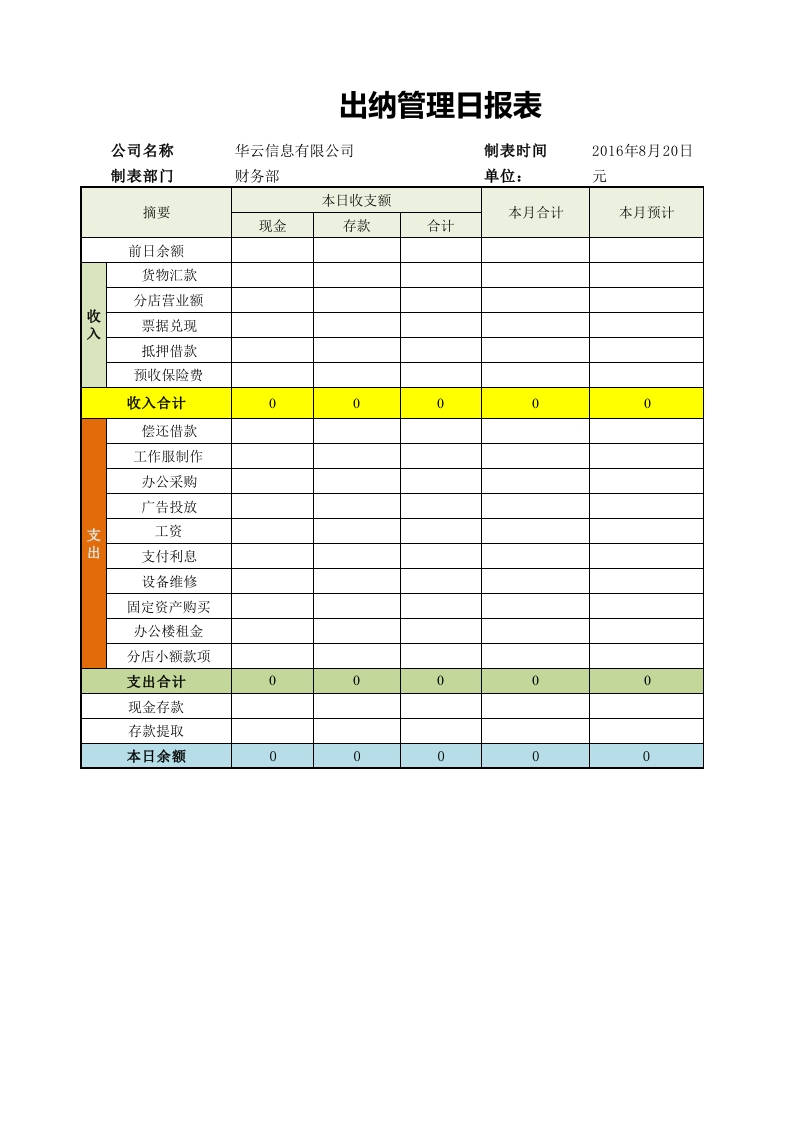 出纳管理日报表-星星万能库
