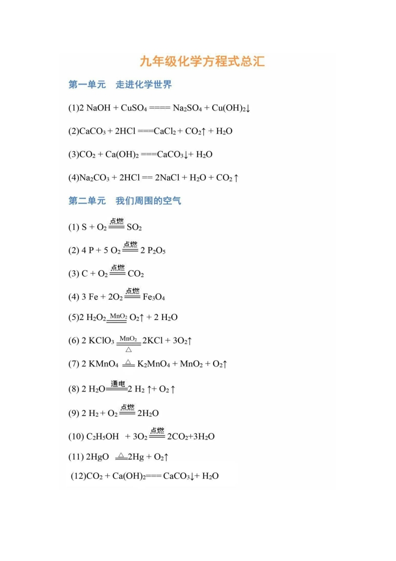 化学方程式汇总-学行智库
