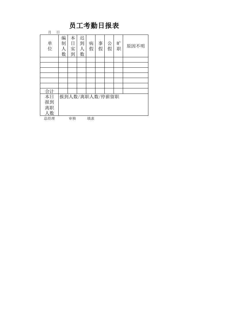 员工考勤日报表-星星万能库