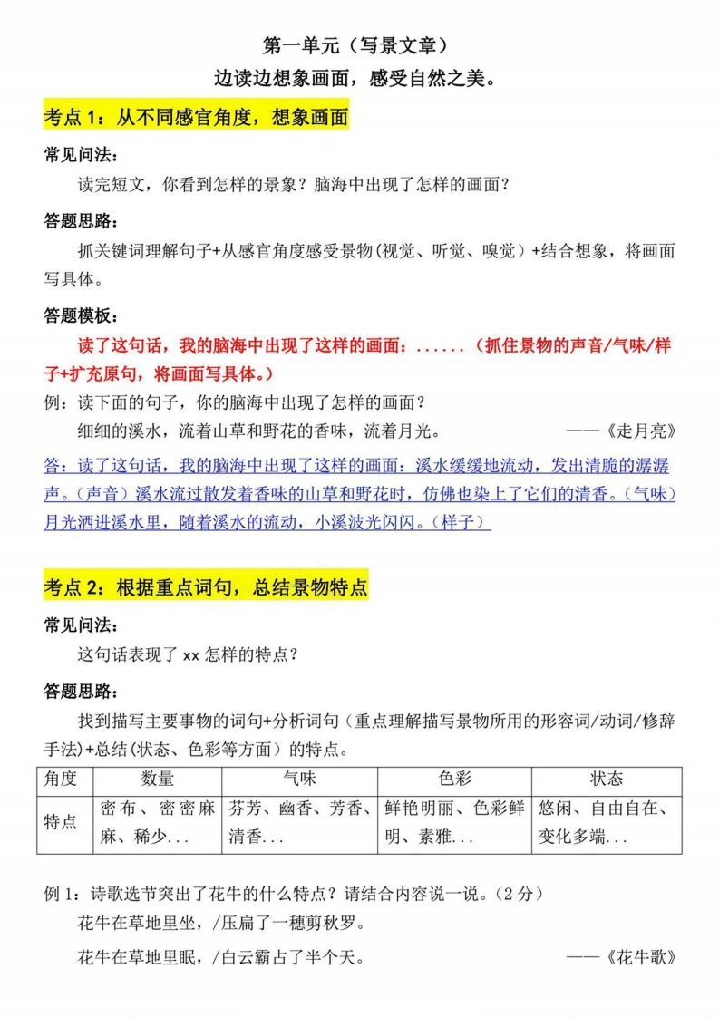 图片[3]-四上阅读理解考点与答题模板（含答案）-学行智库