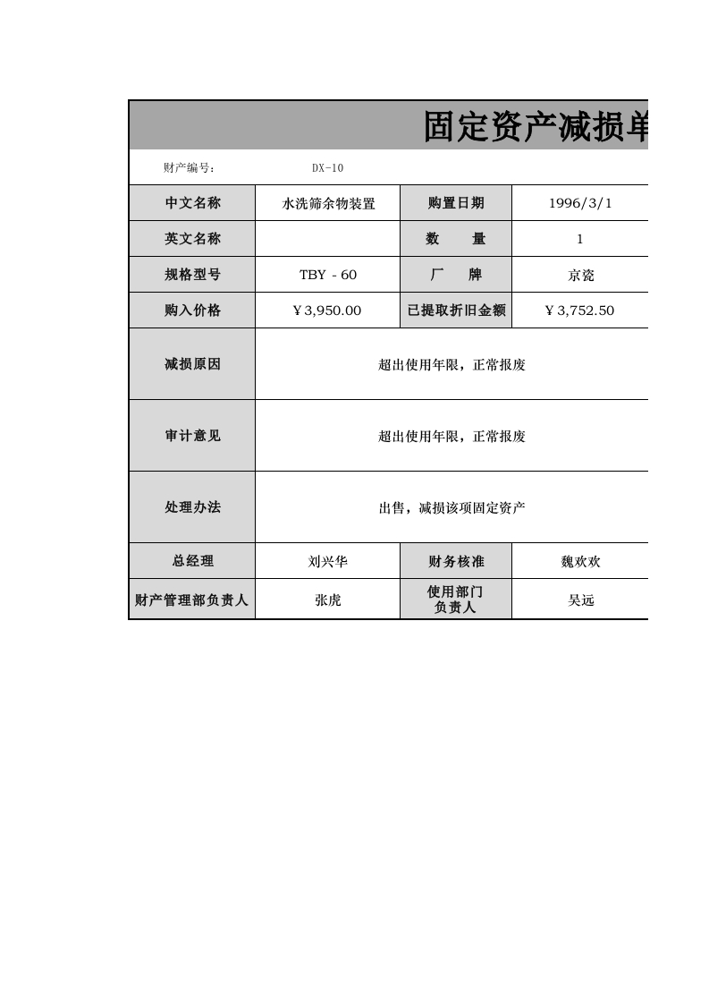 固定资产减损单-星星万能库