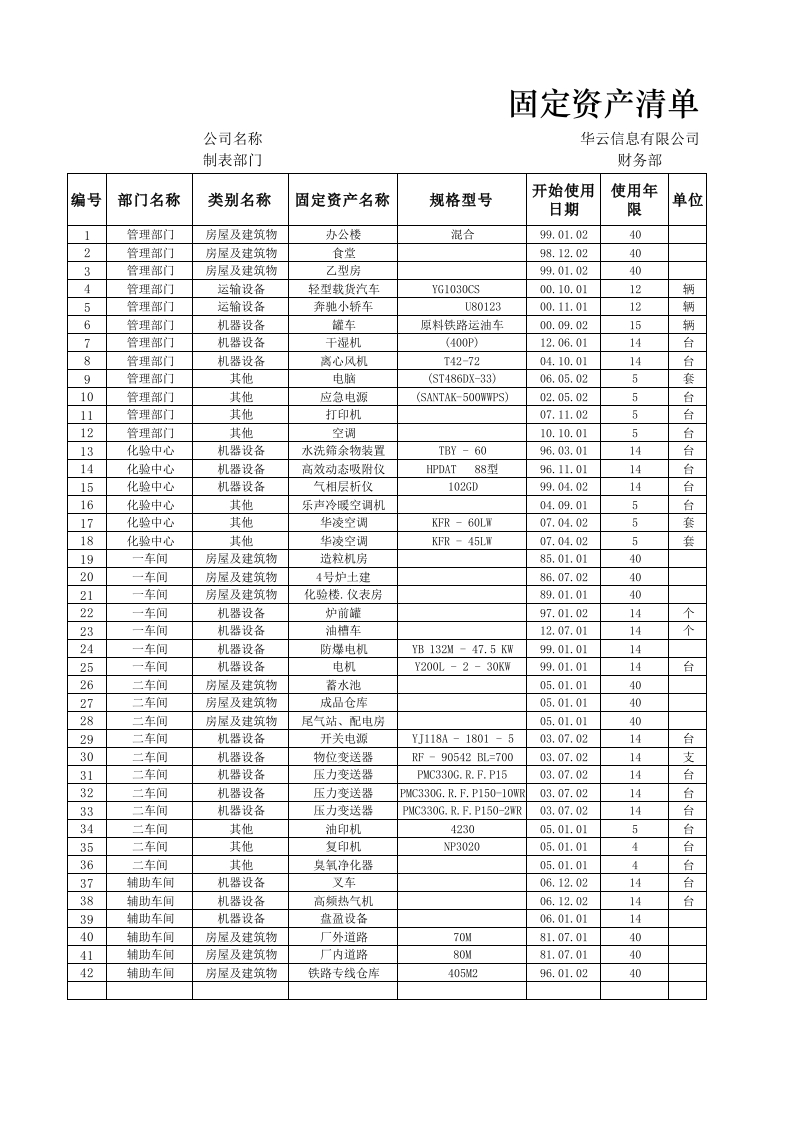 固定资产清单-星星万能库