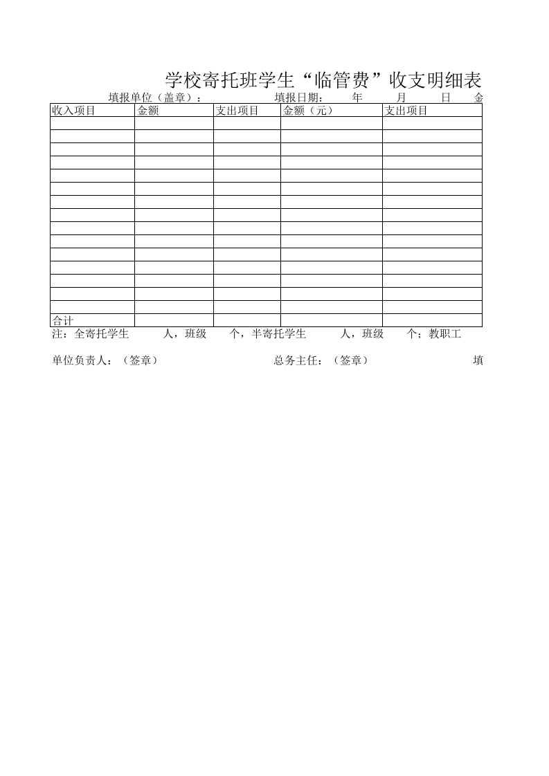 学校寄托班学生“临管费”收支明细表-星星万能库