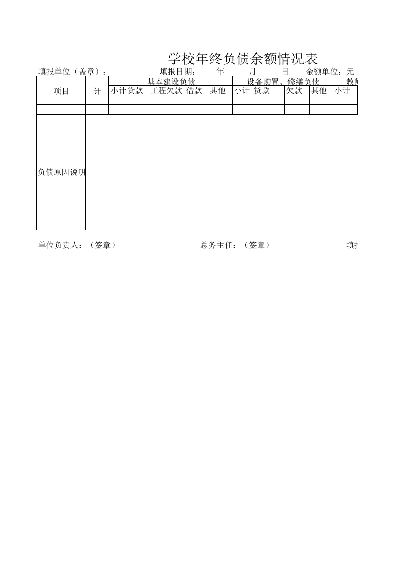 学校年终负债余额情况表-星星万能库
