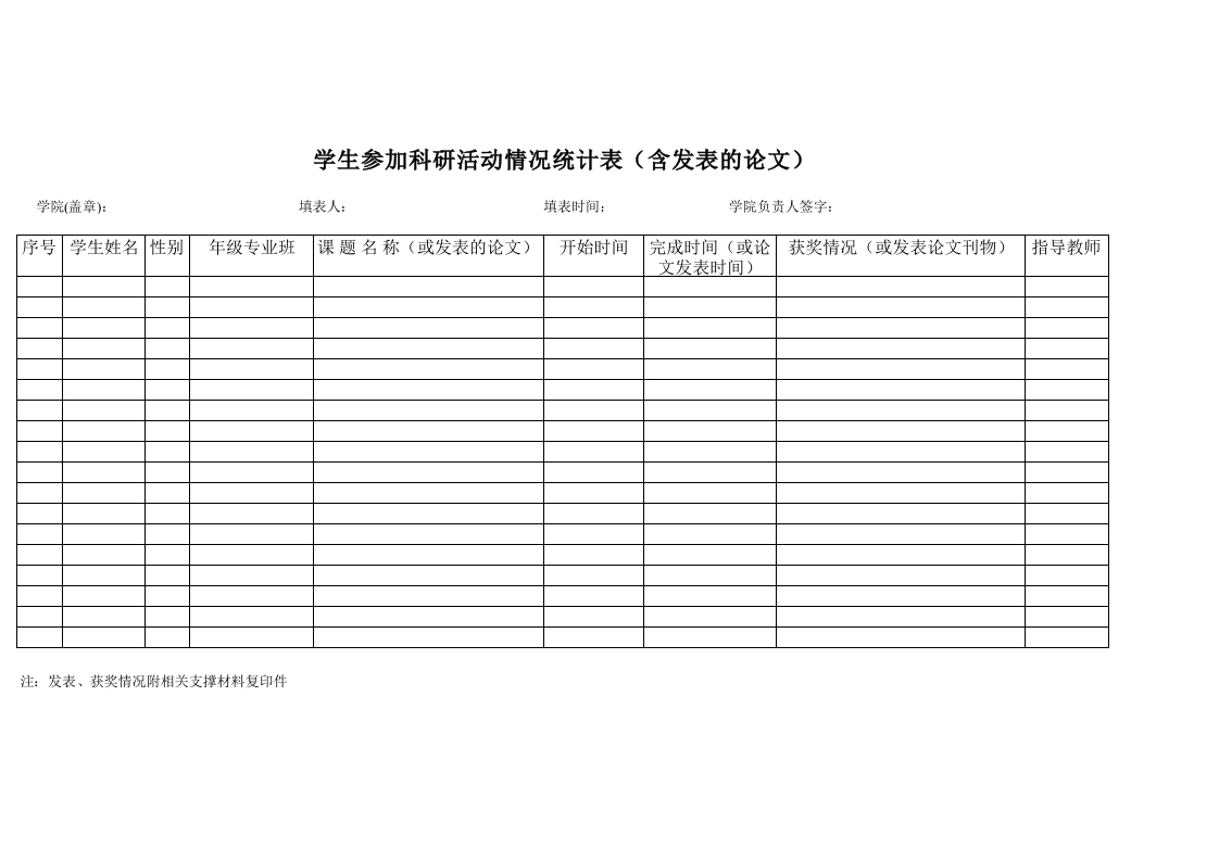 学生参加科研活动情况统计表（含发表的论文）-星星万能库
