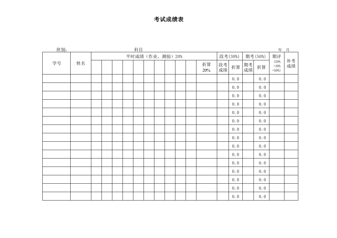 学生成绩表（分析表）-星星万能库