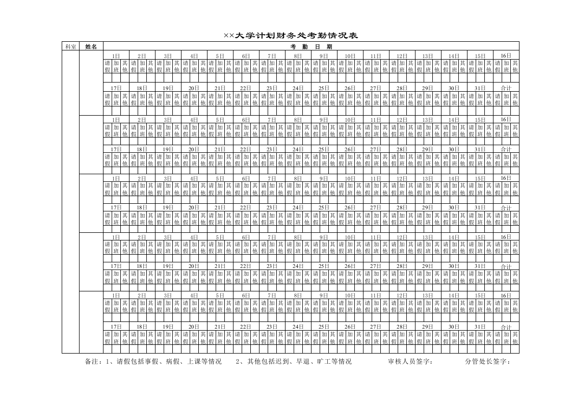 学计划财务处考勤情况表-星星万能库