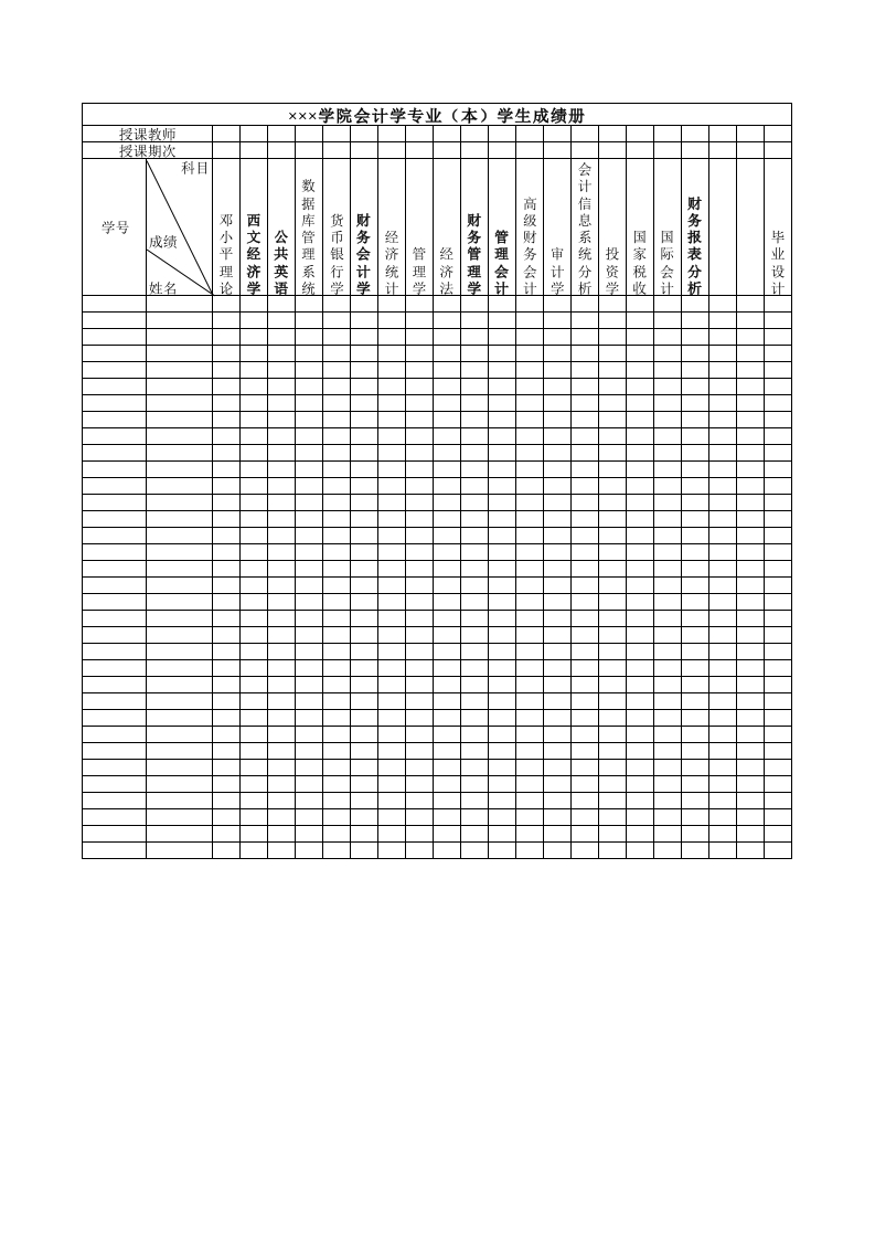 学院会计学专业（本）学生成绩册-星星万能库