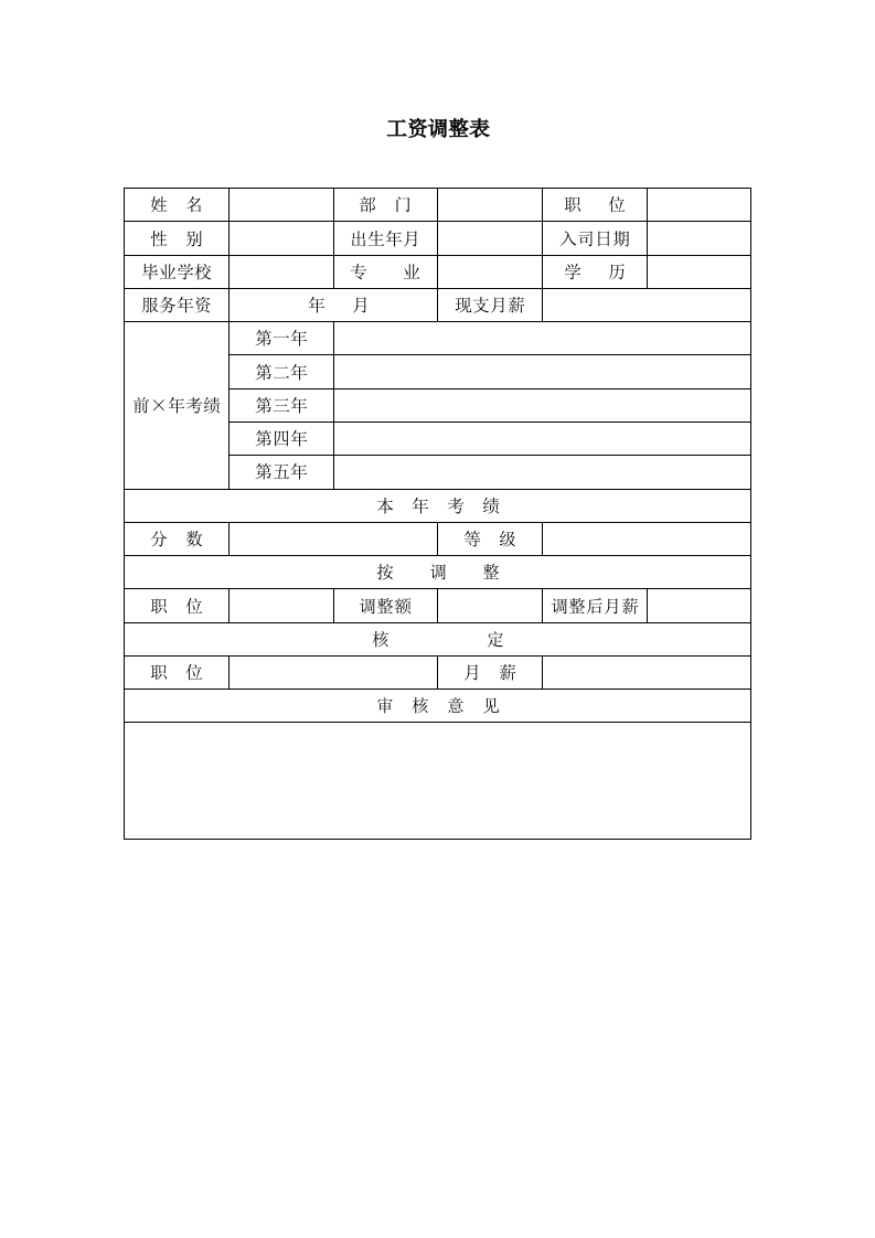 工资调整表-星星万能库