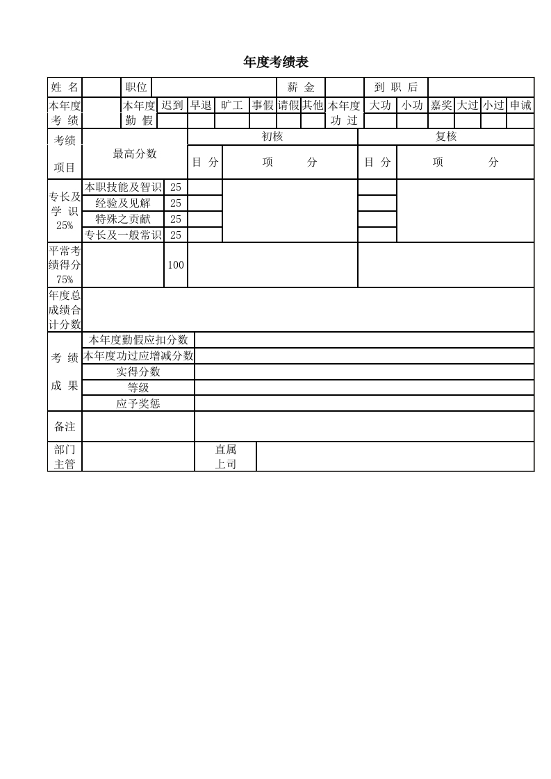 年度考绩表-星星万能库