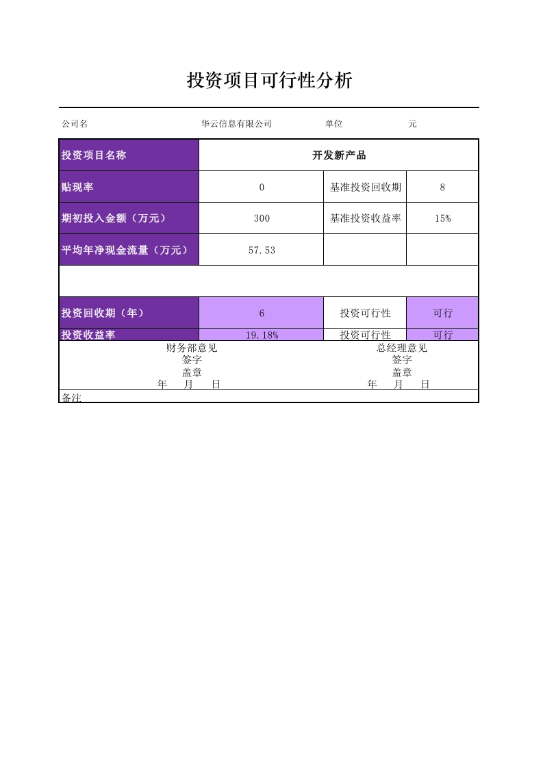 投资静态指标评价模型-星星万能库