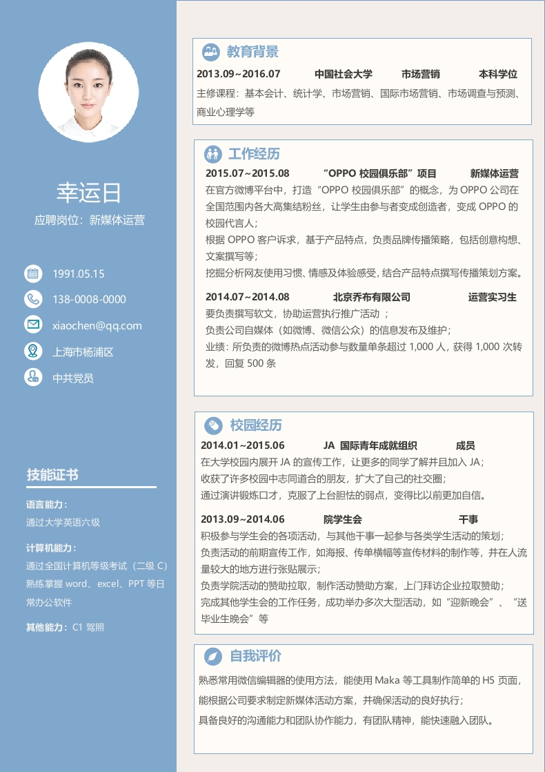 文艺清新个人简历-星星万能库