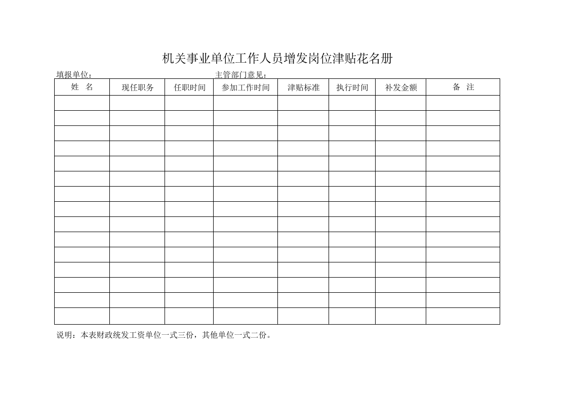 机关事业单位工作人员增发岗位津贴花名册-星星万能库
