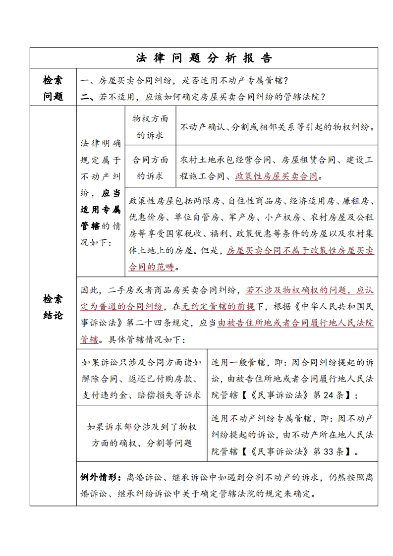 法律问题分析报告（房屋买卖合同纠纷）-星星万能库