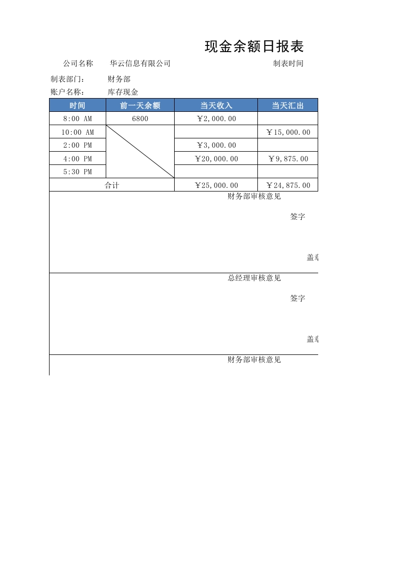 现金余额日报表-星星万能库