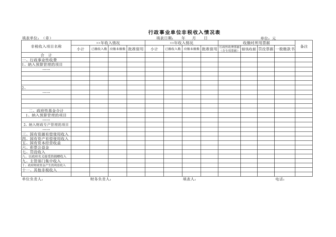 行政事业单位非税收入情况表-星星万能库