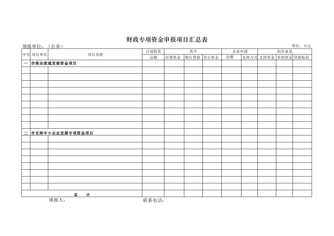 财政专项资金申报项目汇总表-星星万能库