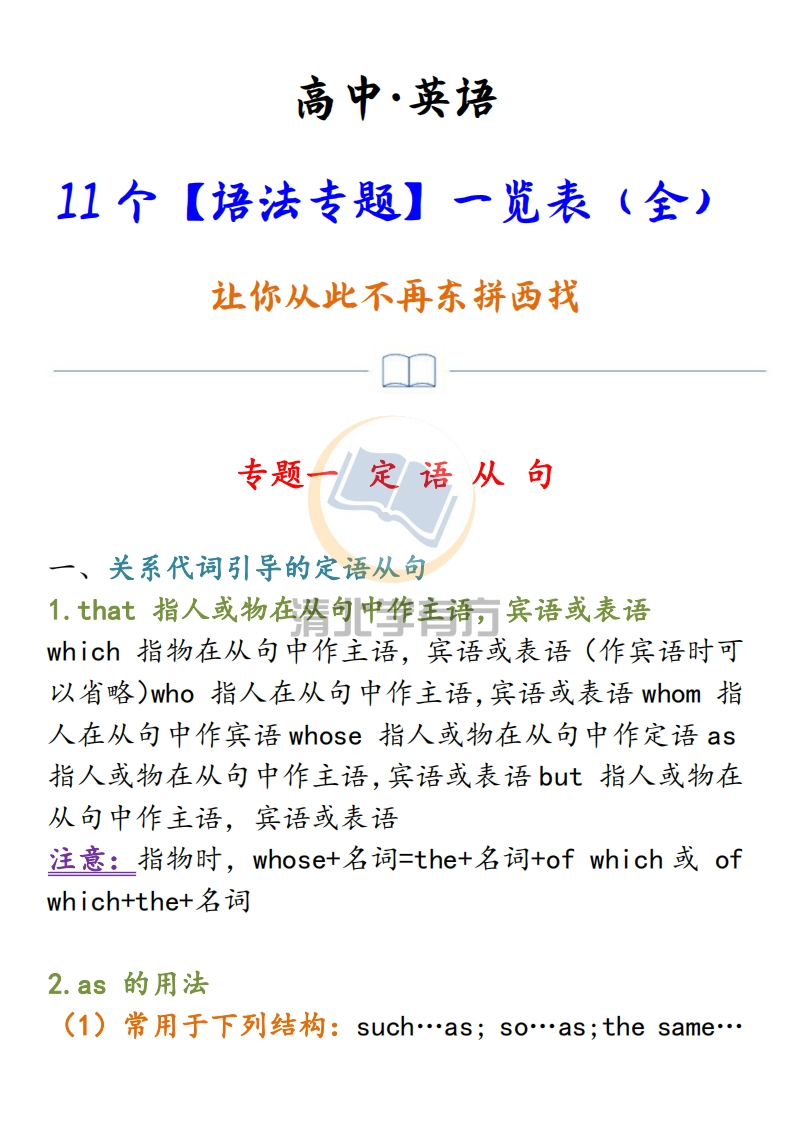 高中英语11个【语法专题】一览表（全），让你从此不再东拼西找！-学行智库